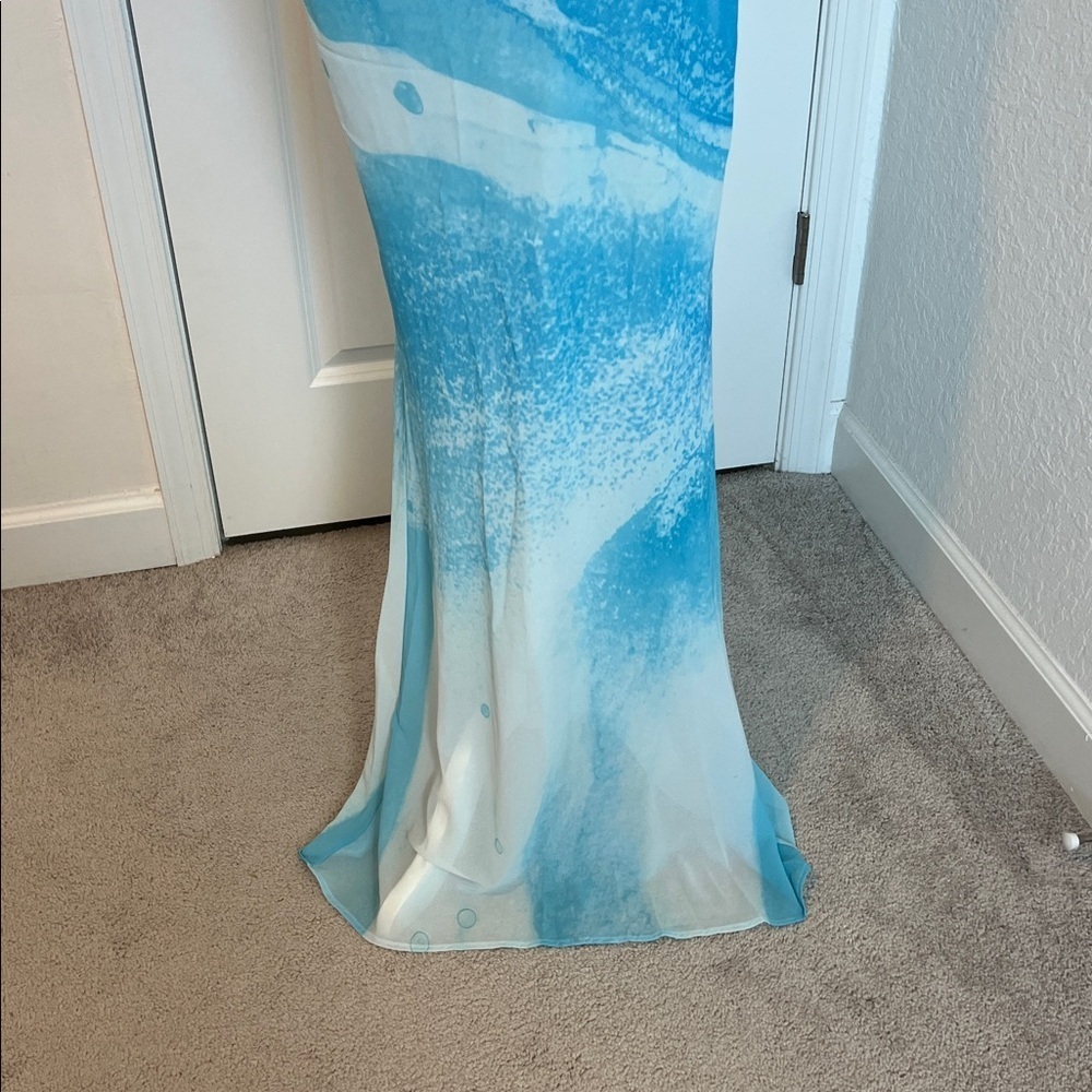 NWT White Fox Amore Aqua Backless Maxi Dress M Euro Summer Vacation Resort Blue - Picture 14 of 15